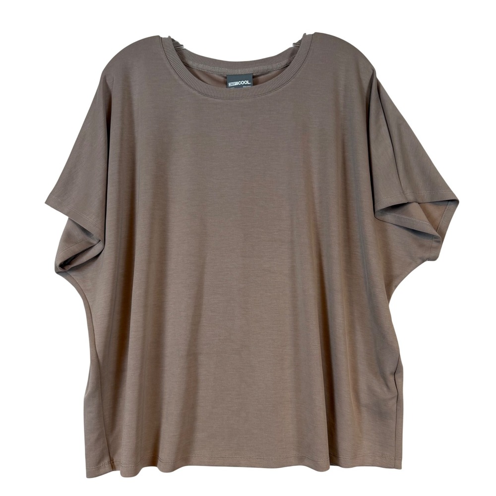 32 Degrees Cool Women Taupe Dolman Short Sleeve Relaxed Tee Shirt XXL Athleisure
